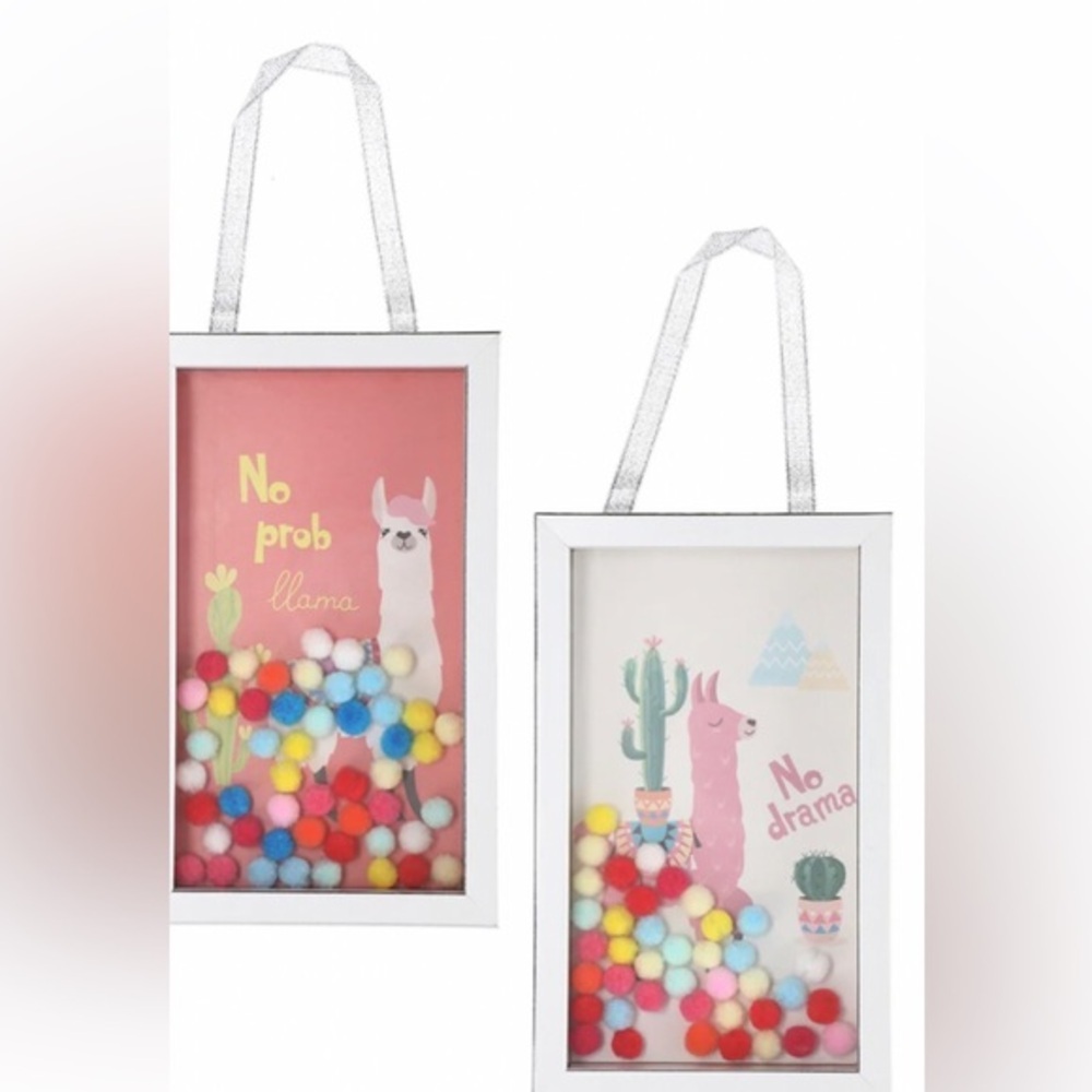 Llama llama mini rainbow pom pom funny humor hanging wall decor boxes new